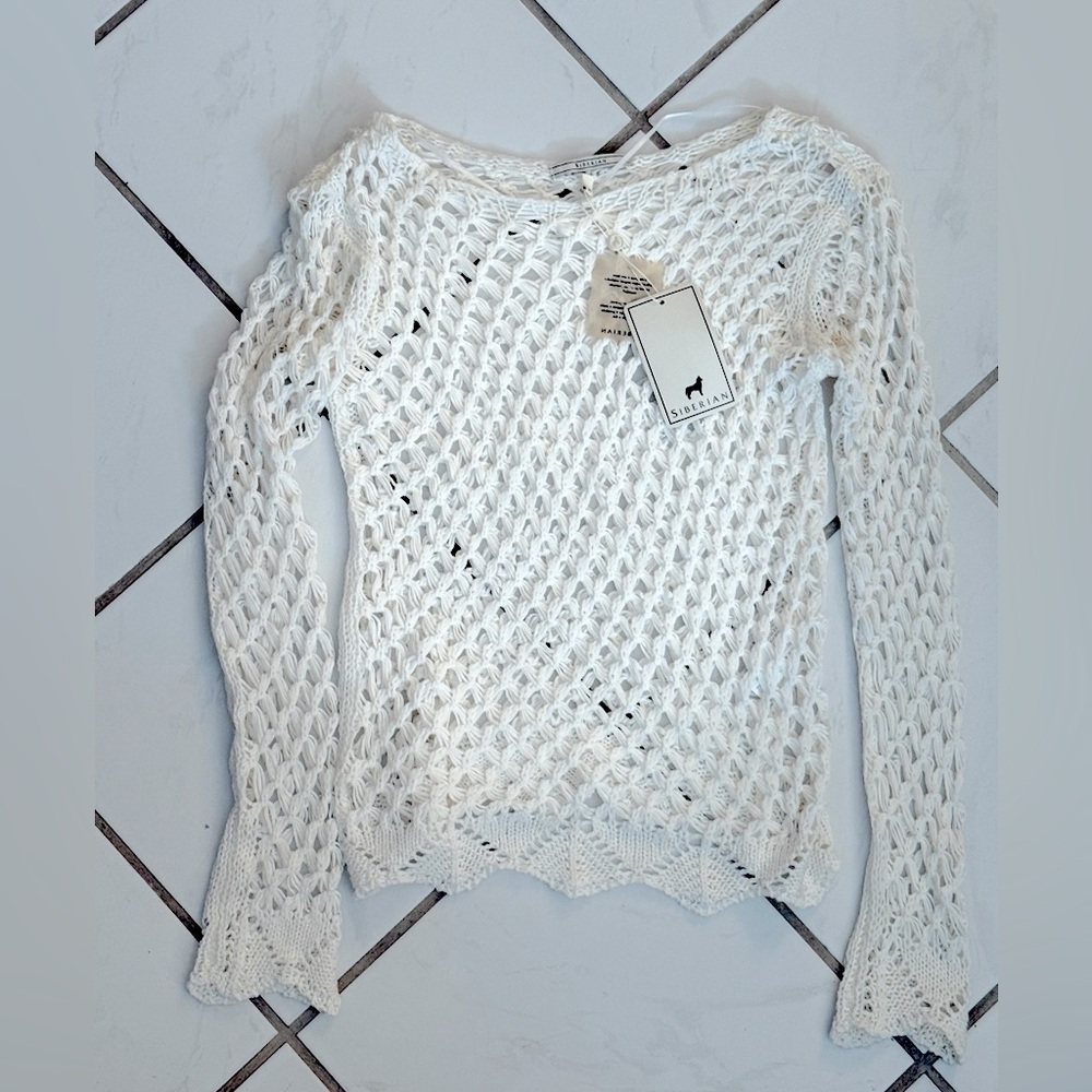 Cute Crochet White Long Sleeve Top